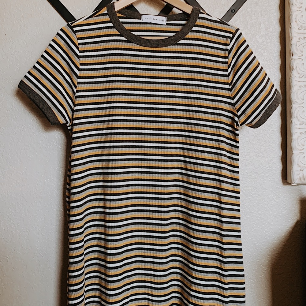 Coco and Main - Retro Striped Ribbed T-Shirt Fitted Dress - XL